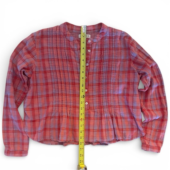 Natural Life Montana Style Plaid Cotton Gauze Blouse Metallic Thread Boho Size M - Picture 5 of 8